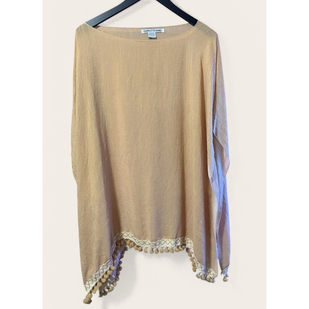 Charlotte Daniel Tan Swimsuit Cover Up Kimono Poncho Batwing Sleeve Boho Chic OS